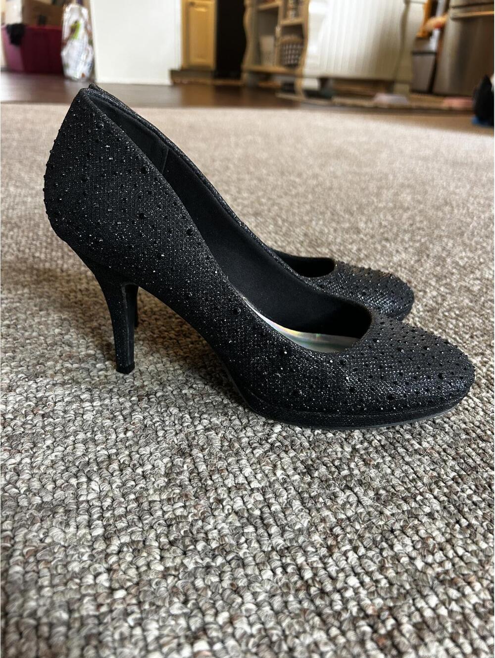 Silver Slipper Black Rhinestone Embellished High Heels